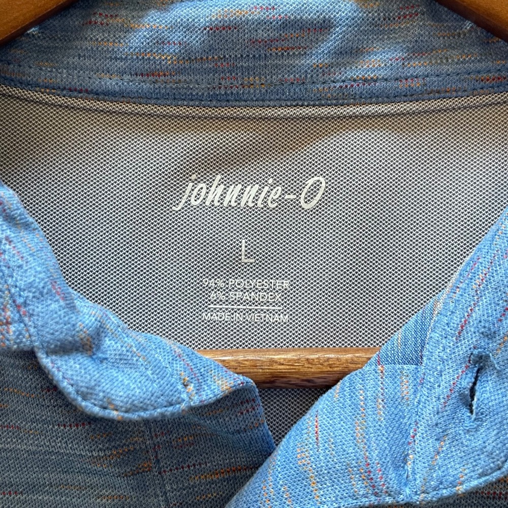 johnnie-O Mens Large Blue Space Dye Performance Short Sleeve Polo Shirt Stretch - Picture 5 of 8